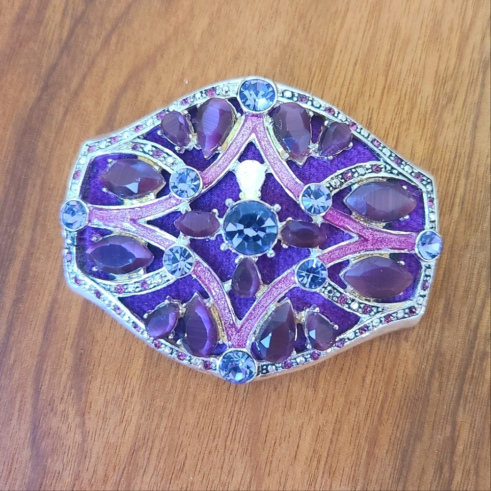 Monet Silver Toned Brooch/Pin Purple Acrylic Gems & Felt Vintage 70s-80s Signed